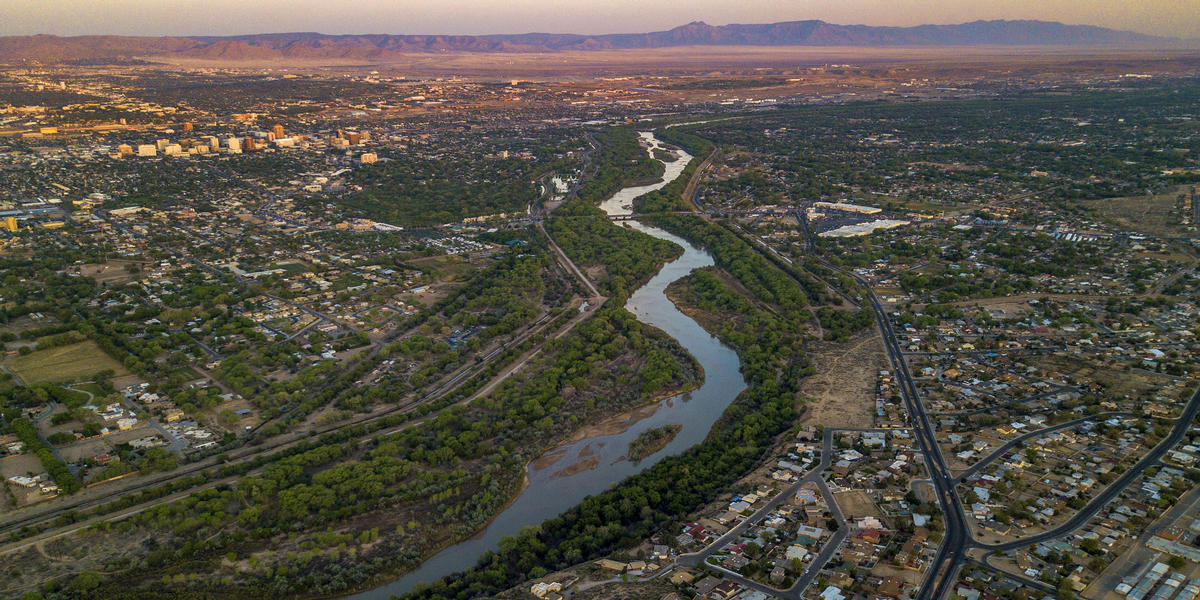 aerial photo of albuquerque and the rio grande river