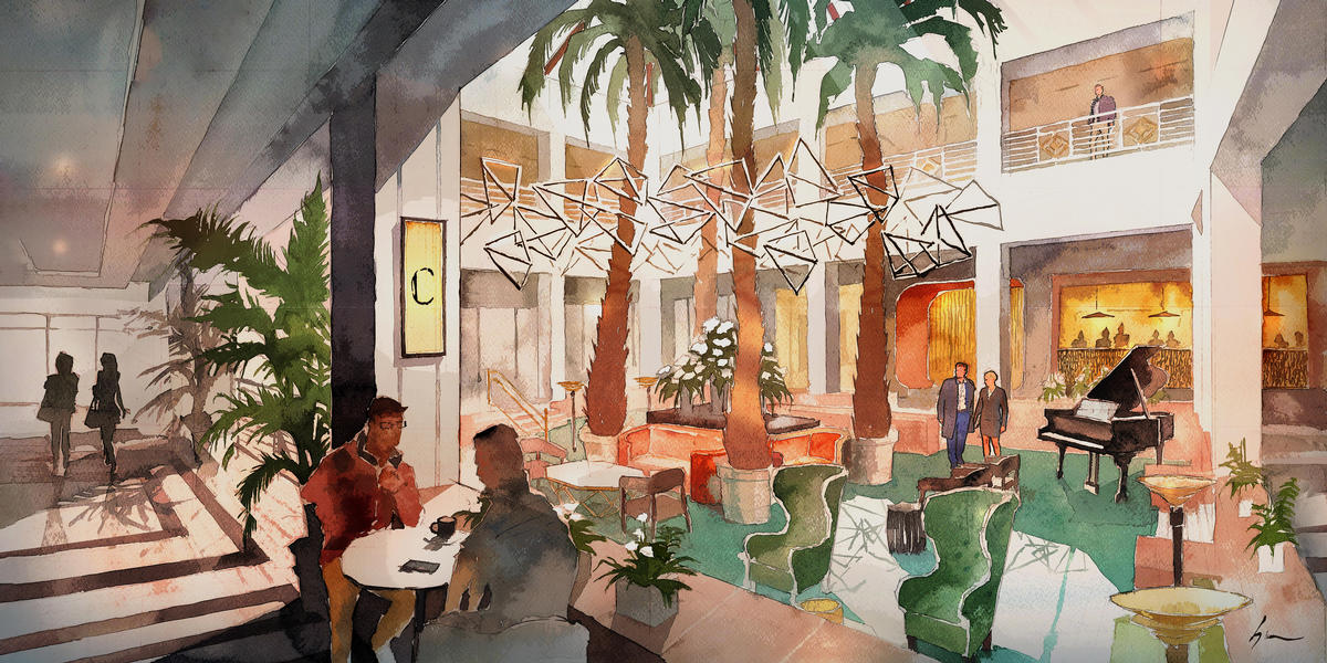 Rendering of The Clyde atrium lobby